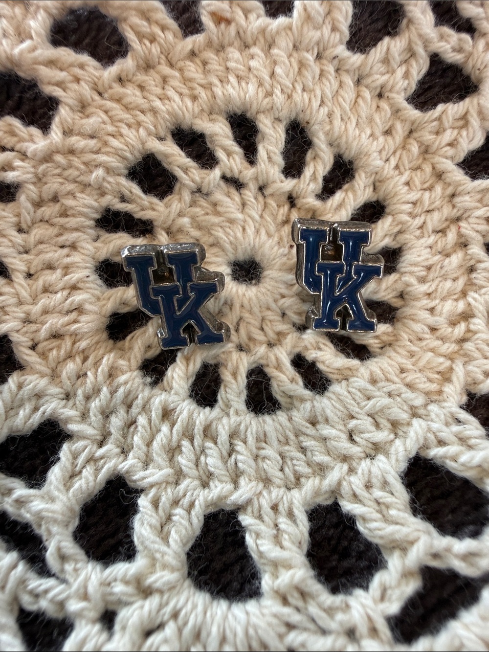 UK Logo Earrings in Navy and Silver